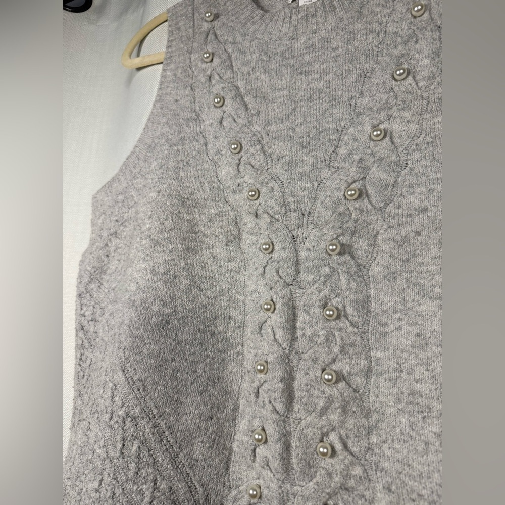 Charter Club Grey Knit Pearl Sleeveless Sweater Vest Medium - Picture 4 of 7